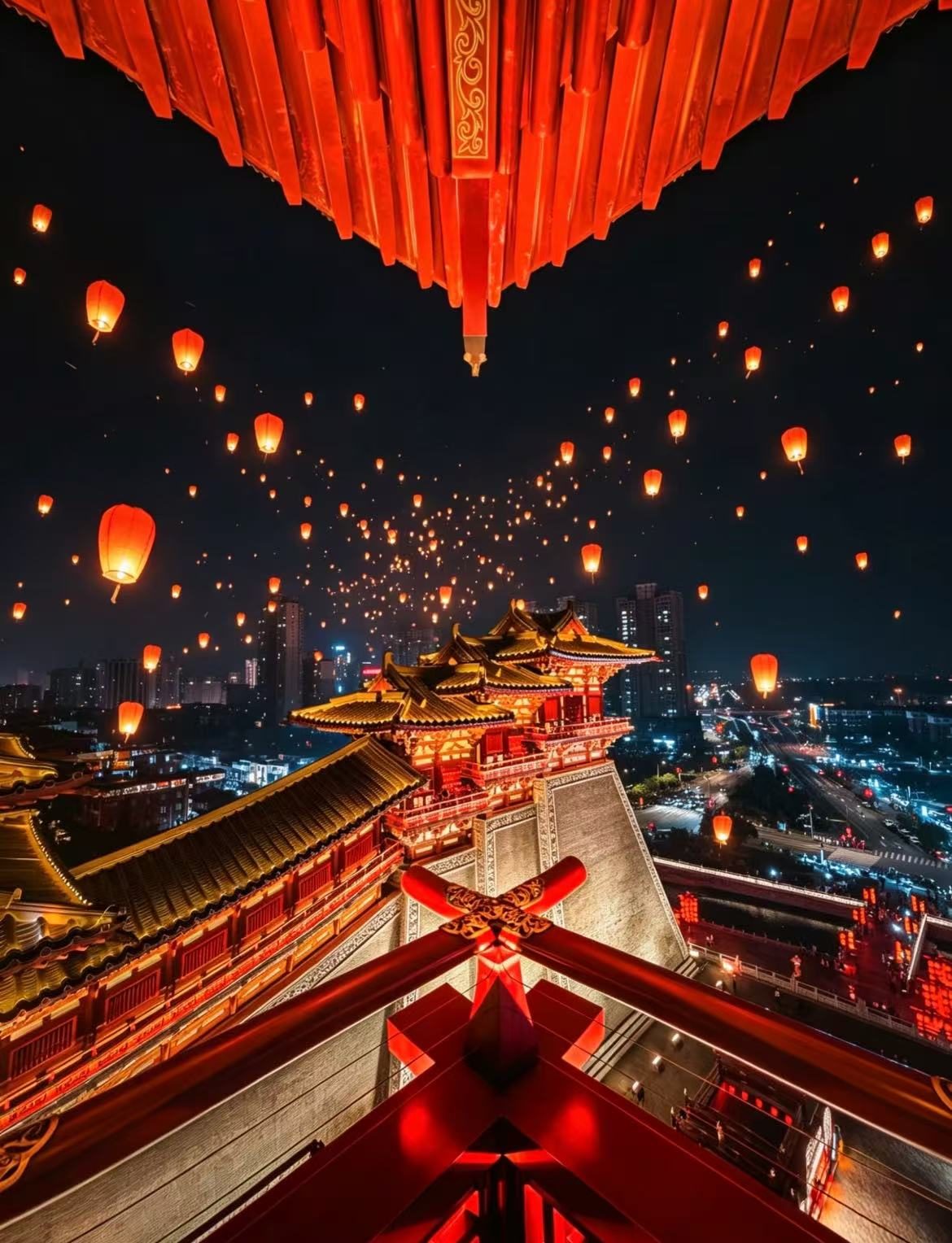 渭南城市夜景与传统建筑意象